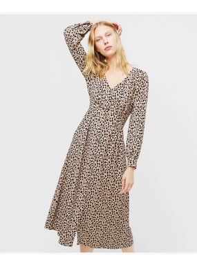J. Crew Beige and Black Leopard Print V-Neck Dress